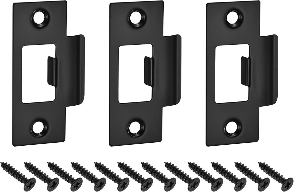 3 stuks deursluitplaten, 70 mm x 40,3 mm, roestvrij staal, vervangingsslot voor deurkozijn, versterking deurvleugels, zwart