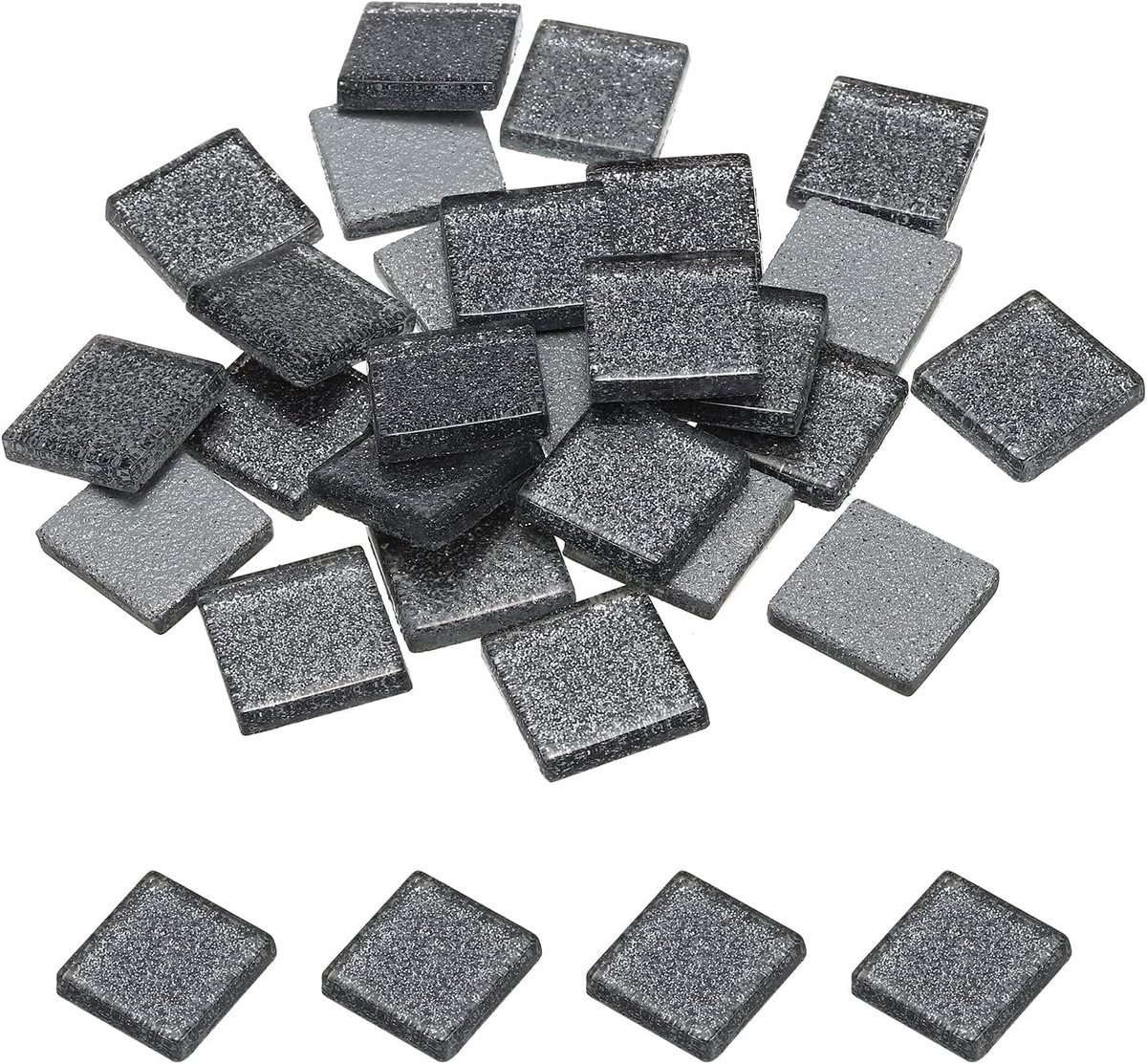 Mozaïektegels, glas, tegels, glans, kristal, glas, stukken, massa, vierkant, glitterkristal, 2 x 2 cm, voor huisdecoratie, knutselen, handwerk, pakket van 25 (100 g donkergrijs)