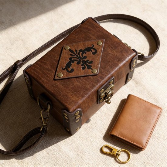 Alchemistenkist van kunstleer met 12 kurk elixerflesjes en verstelbare schoudertas, fantasie sieradendoos voor DnD LARP renaissance festivals cosplay-evenementen, 14×11×8 cm — afbeelding 2