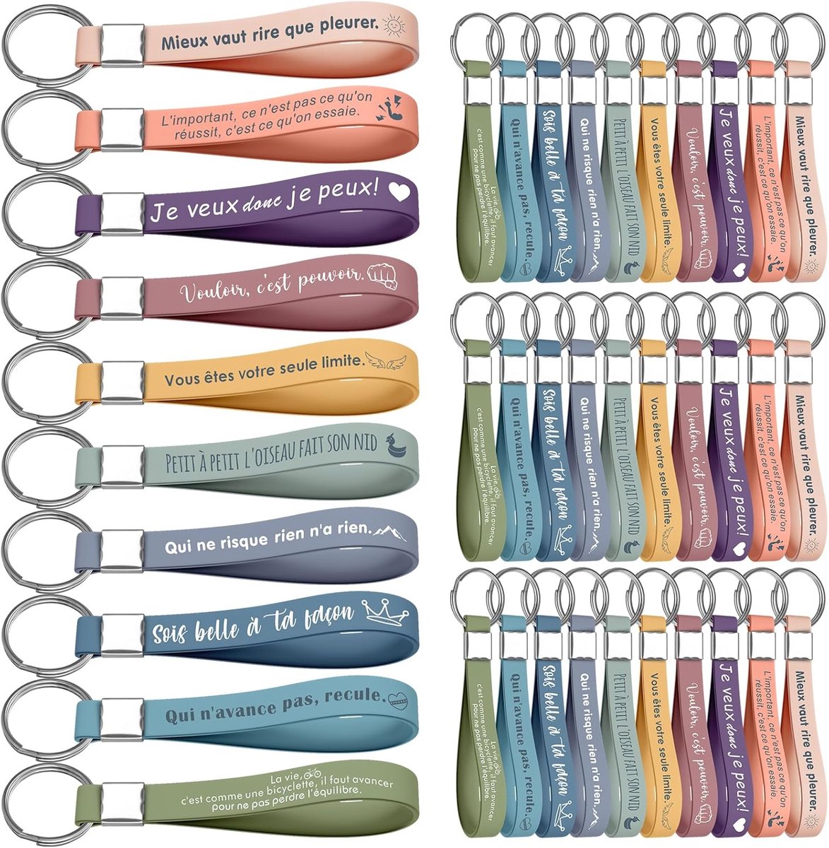 Sleutelhangerset met inspirerende citaten, aanmoediging, bedankje, cadeau voor medewerkers, collega's, tieners, leraren, Kleurrijk, Eén maat