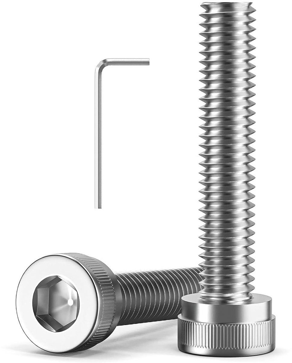 Cilinderkopschroeven met binnenzeskant, schroeven, roestvrij staal, A2 V2A cilinderkopschroeven, volledige schroefdraad met sleutel (M4 x 16 mm)