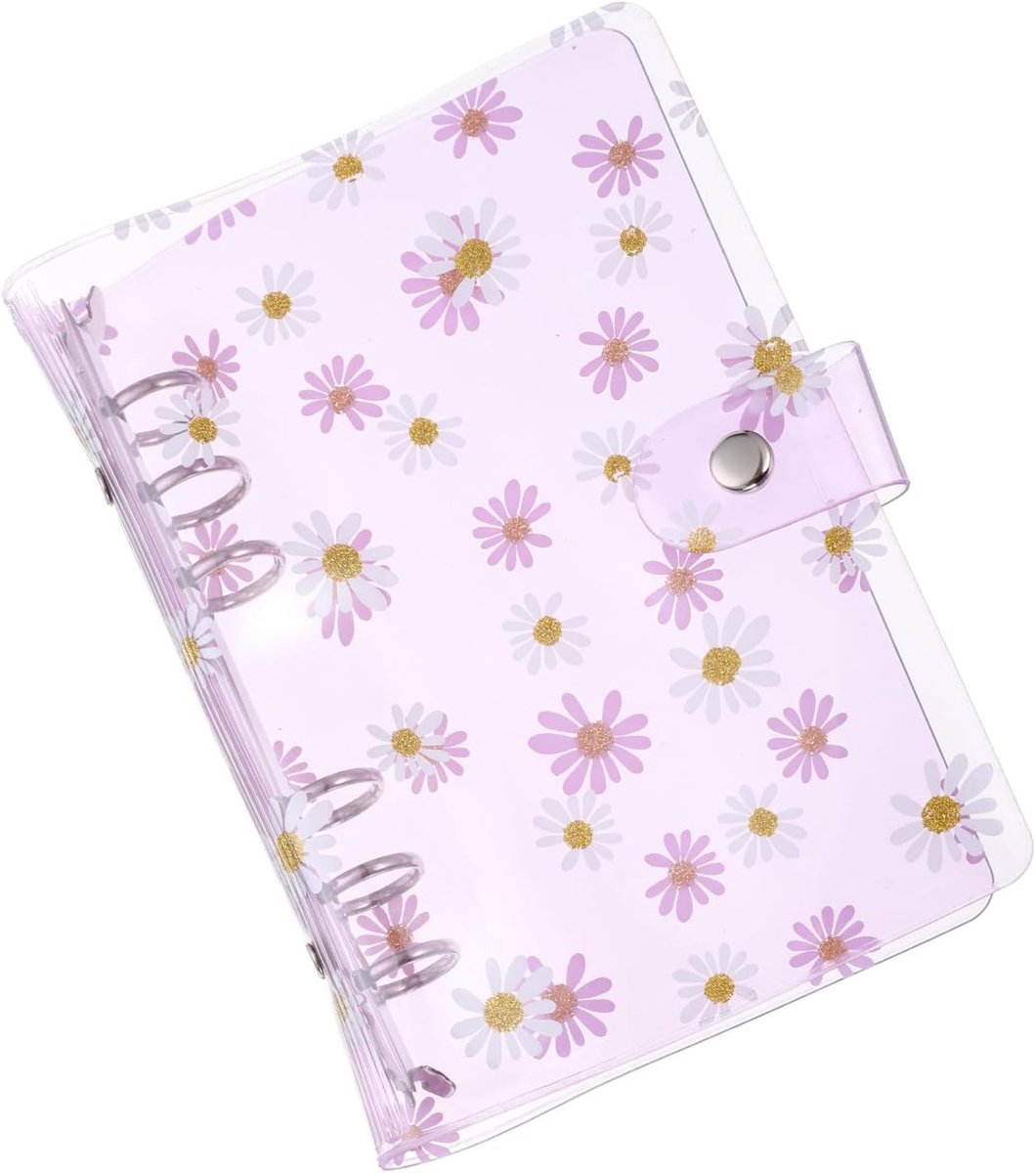 A6 Bloem Clear Binder Cover, Zachte PVC Losse Blad Binder Protector Hervulbare Notebook Shell met Drukknop Sluiting voor DIY Meeting Notebook Folder, Paars