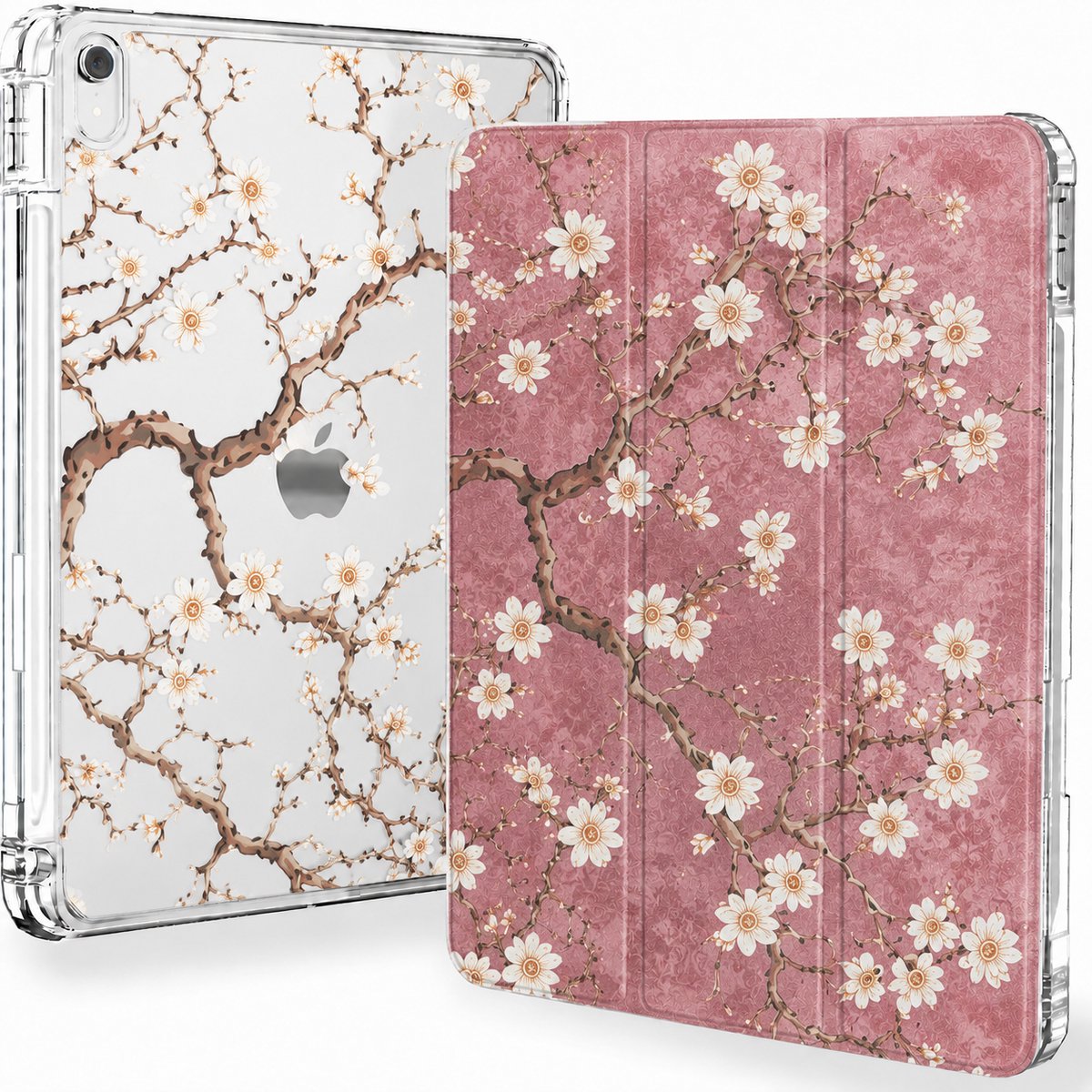 Sounix Tablet hoes geschikt voor Apple iPad 11 (2025) A16 / Apple iPad 10.9 (2022) - Hoesje met Pencil Houder Uitsparing - Roze en witte bloemen