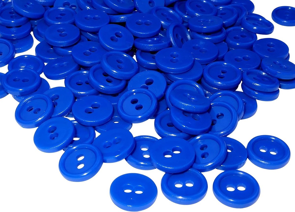 Knopen voor het naaien Ø 11,5 x 2,2 mm met 2 gaten - openingsdiameter 2 mm - kleur saffierblauw - van kunststof - creatieve hobby decoratie naaien korte goederen