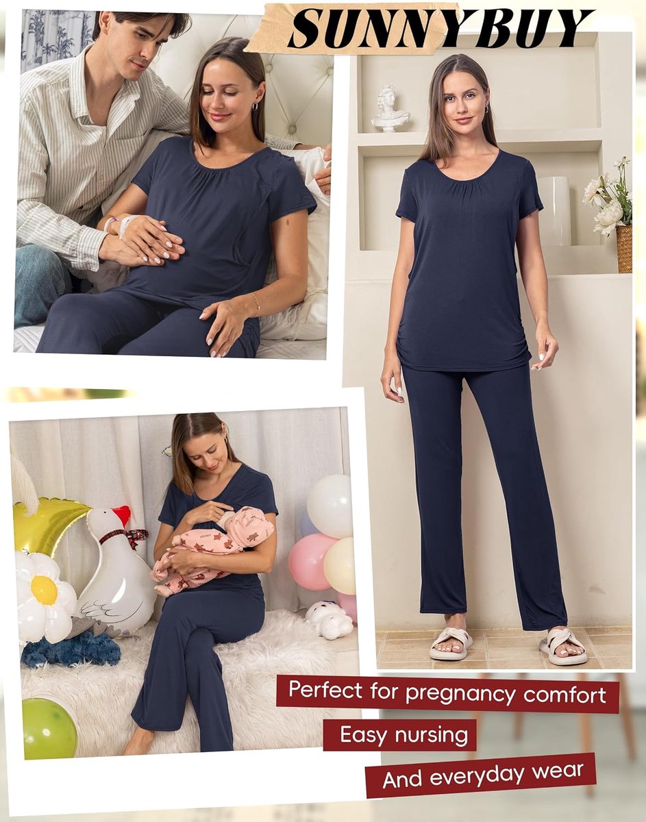 Soft dames Pyjamaset | Borstvoedingsshirts, zwangerschapsshorts en broeken voor elk seizoen, loungeset voor dag en nacht