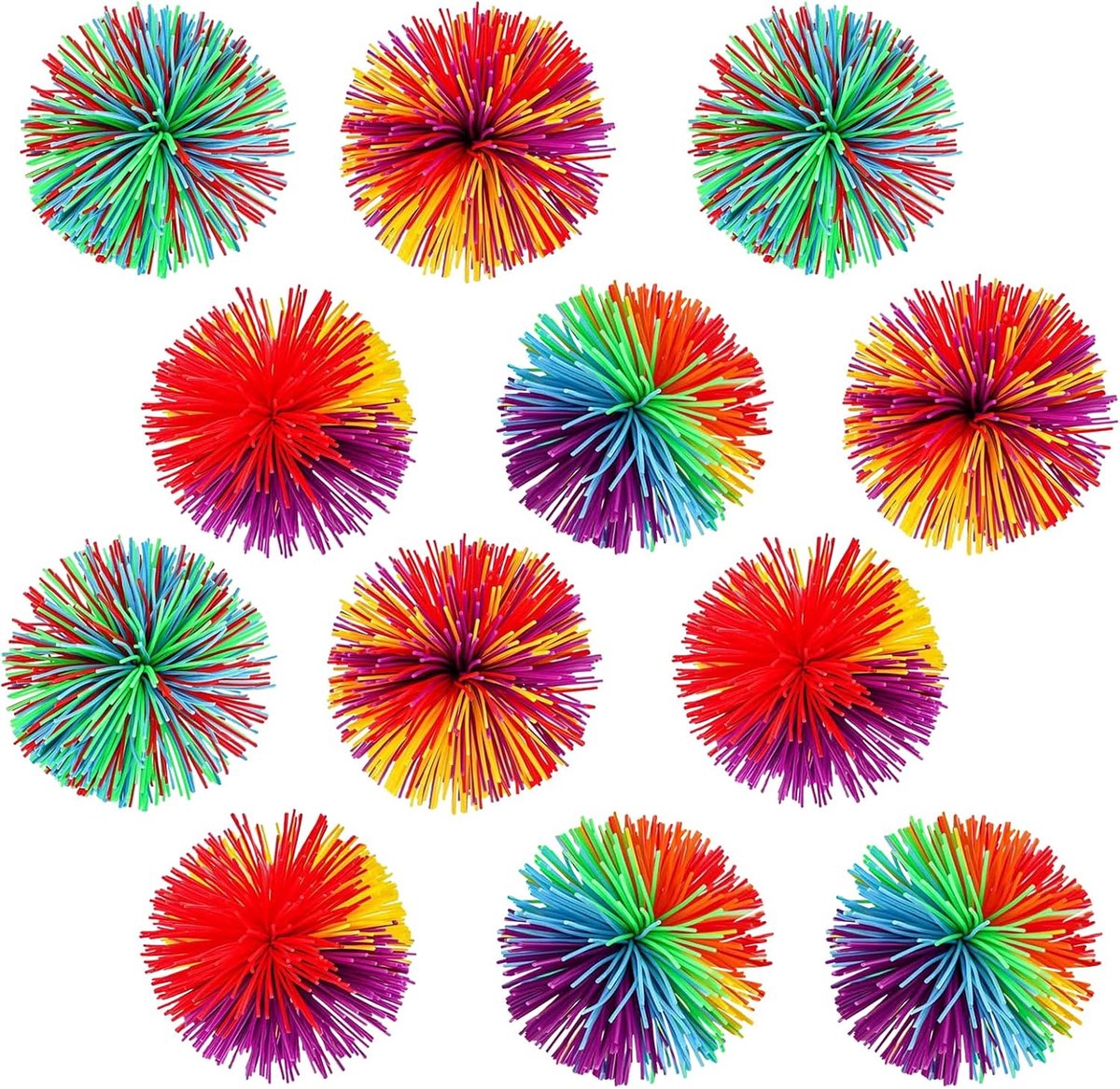 12 stuks Stringy Balls, sensorische fidget, stringy ballen, regenboog, kleurrijk, pompbal voor stressvermindering, voor kinderen en volwassenen (meerkleurig)