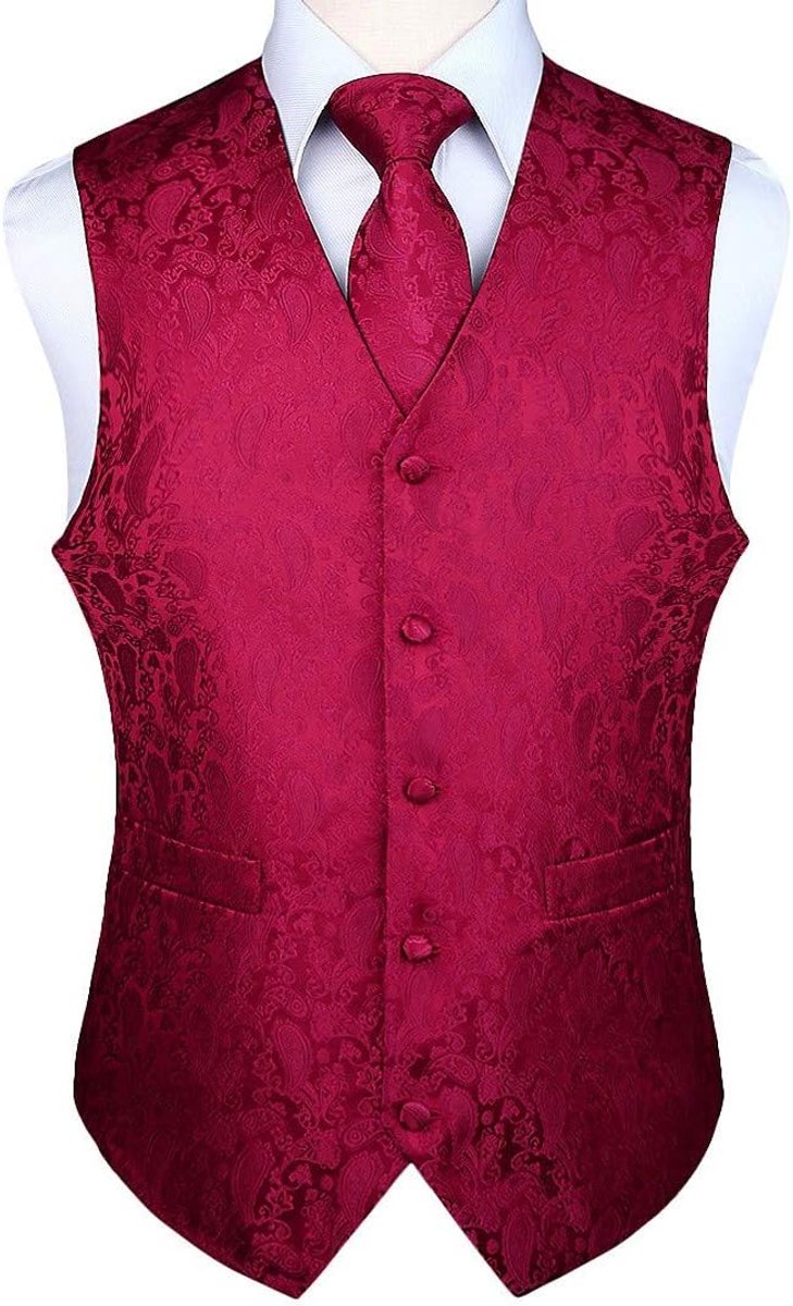 Herenvest Paisley Bloemen Jacquard Stropdas Pocket Vierkante Zakdoek Vest Pak Set