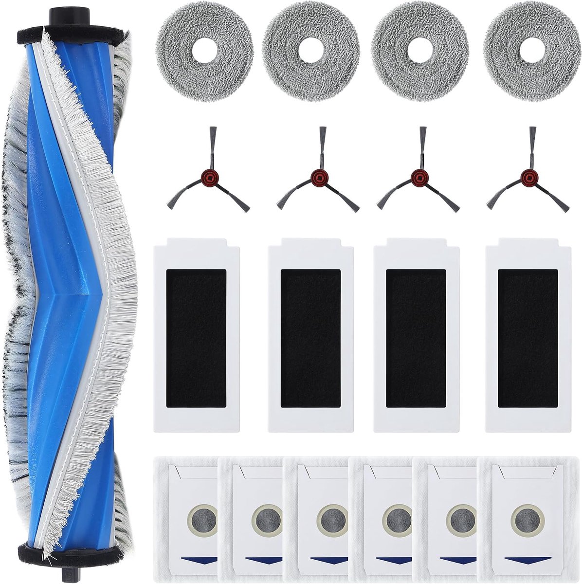 19-delige accessoireset voor ECOVACS DEEBOT T30 Omni/ T30 PRO Omni, 1 rubberen hoofdborstel, 4 filters, 4 zijborstels, 4 doekjes, 6 stofzakkenecovacs DEEBOT T30 PRO OMNI