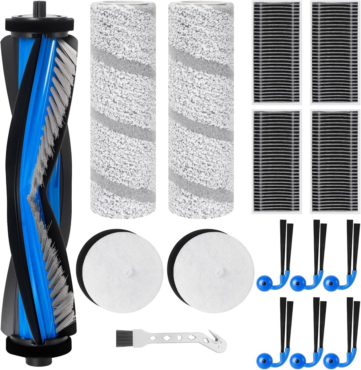 Reserveonderdelen accessoireset voor Ecovacs Deebot X11 OmniCyclone robotstofzuiger, 1 hoofdborstel, 4 filters, 2 mop-reinigingswals, 6 zijborstels, 2 basisstationfilters, 1 reinigingsborstel