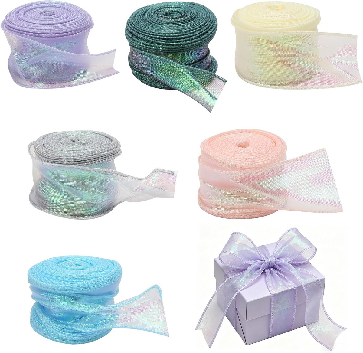 Lint, 6 rollen polyester lint om in te pakken, 4 cm breed, 9 m zachte stof, linten voor knutselen, strikken, doe-het-zelfproject, bruiloftsdecoratie, Valentijnsdag kerstdecoratie
