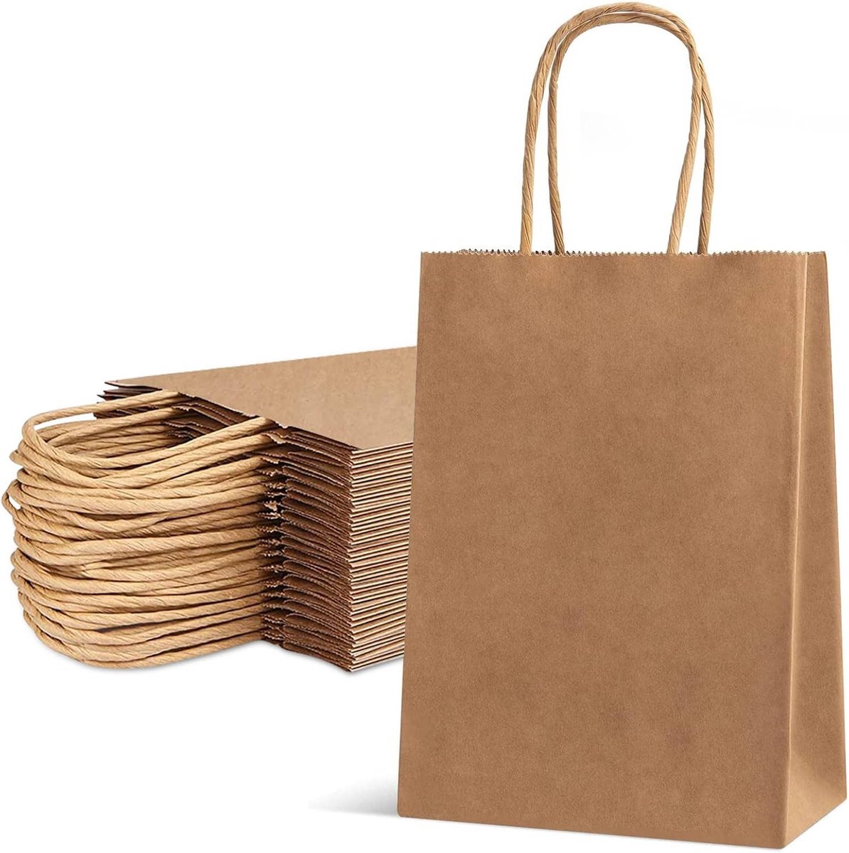 Papieren zakjes, kleine papieren zakjes, 40 stuks papieren zakjes van kraftpapier, geschenkzakjes met handvatten, kleine geschenkzakjes, kraftpapier zakjes 15x8x21 cm, papieren zakjes voor kind