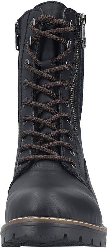 Zwarte Rieker veterboot met bruine veters en rits aan de zijkant.