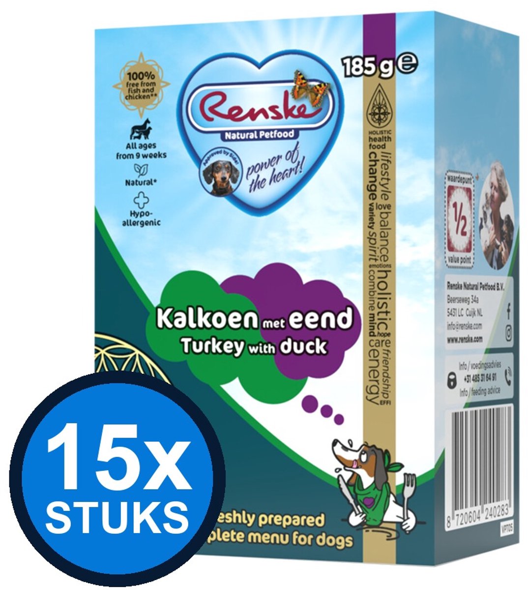 Renske Renske vers vlees maaltijd hond kalkoen/eend 95gr