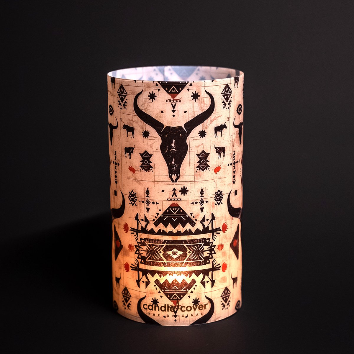 Candle-Cover - Longhorn - trendy omhulsel voor (oplaadbaar) theelicht en waxinelicht - windlicht - 9 cm rond - 16 cm hoog