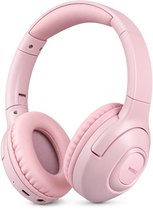 Roze WiseQ draadloze kinder koptelefoon met zachte oorkussens en verstelbare hoofdband.