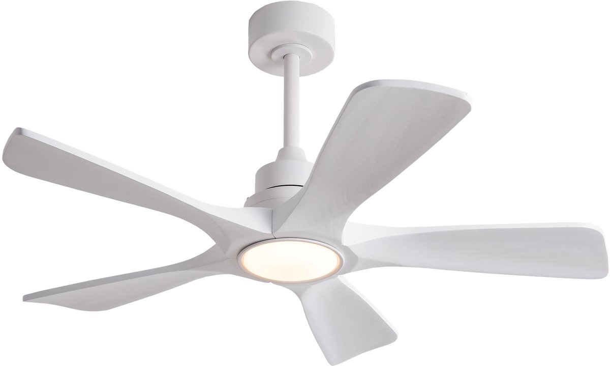 COVREO Plafondventilator met verlichting 42 inch wit, 5 houten bladen, 6 snelheden, afstandsbediening
