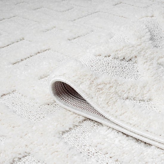 Carpet city Skandi Vloerkleed voor de woonkamer, hoogpolig, crème, 160 cm, rond, geometrisch hoog-laag-patroon, 3D-effect, bedkleed, slaapkamertapijt, boho, boho, crème — afbeelding 2