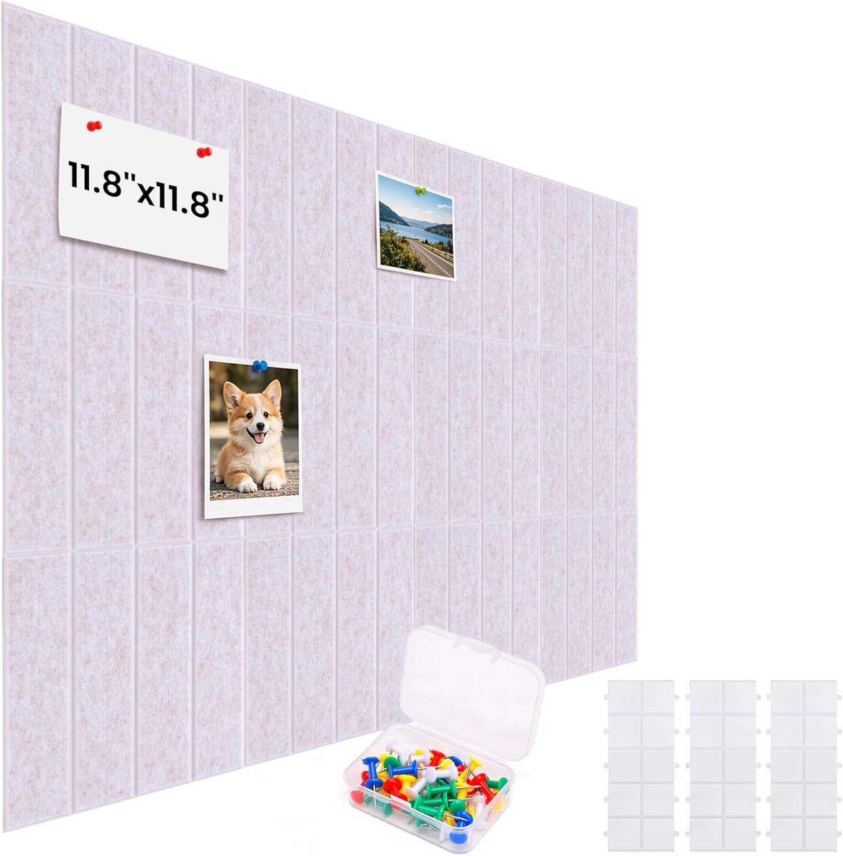 Board-tegels 11,8x11,8in Moderne Vilten Wandpaneeltegels met Punaises Zelfklevend voor Thuiskantoor Klaslokaal (Vier verticale strepen 12PCS)