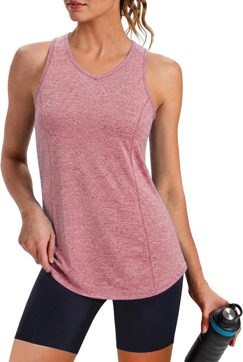 Tanktop voor dames, sporttop, mouwloos, met V-hals, ademend, sneldrogend, sporttop voor fitness, yoga, ontspanning, hardlopen, UPF 50+, S-3XL