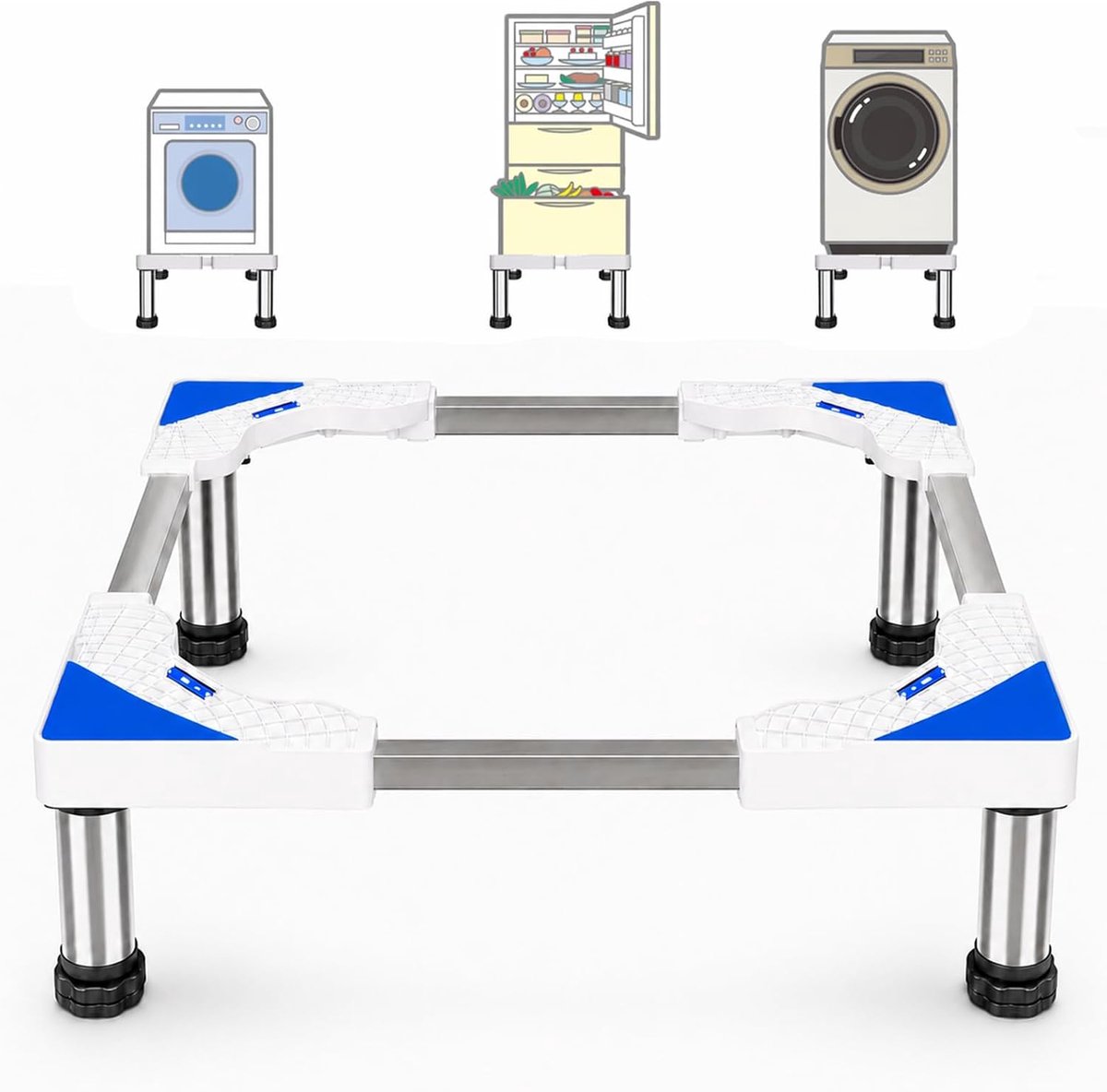 Wasmachine standaard, 4 poten verstelbare wasmachine stand wasmachine basis koelkast stand 43-62 cm hoogte 13-16 cm voor wasdrogers wasmachine fornuizen koelkasten