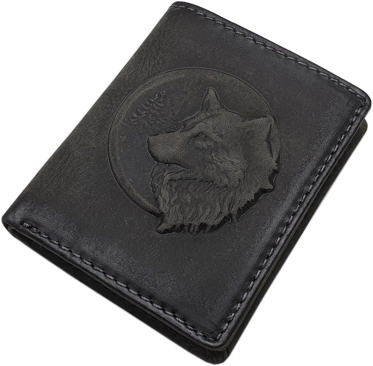 Myledershop Kleine portemonnee van echt buffelleer portemonnee in staand formaat met 3D-reliëf en RFID- en NFC-bescherming, Grijs, Misura standard, Amerikaans