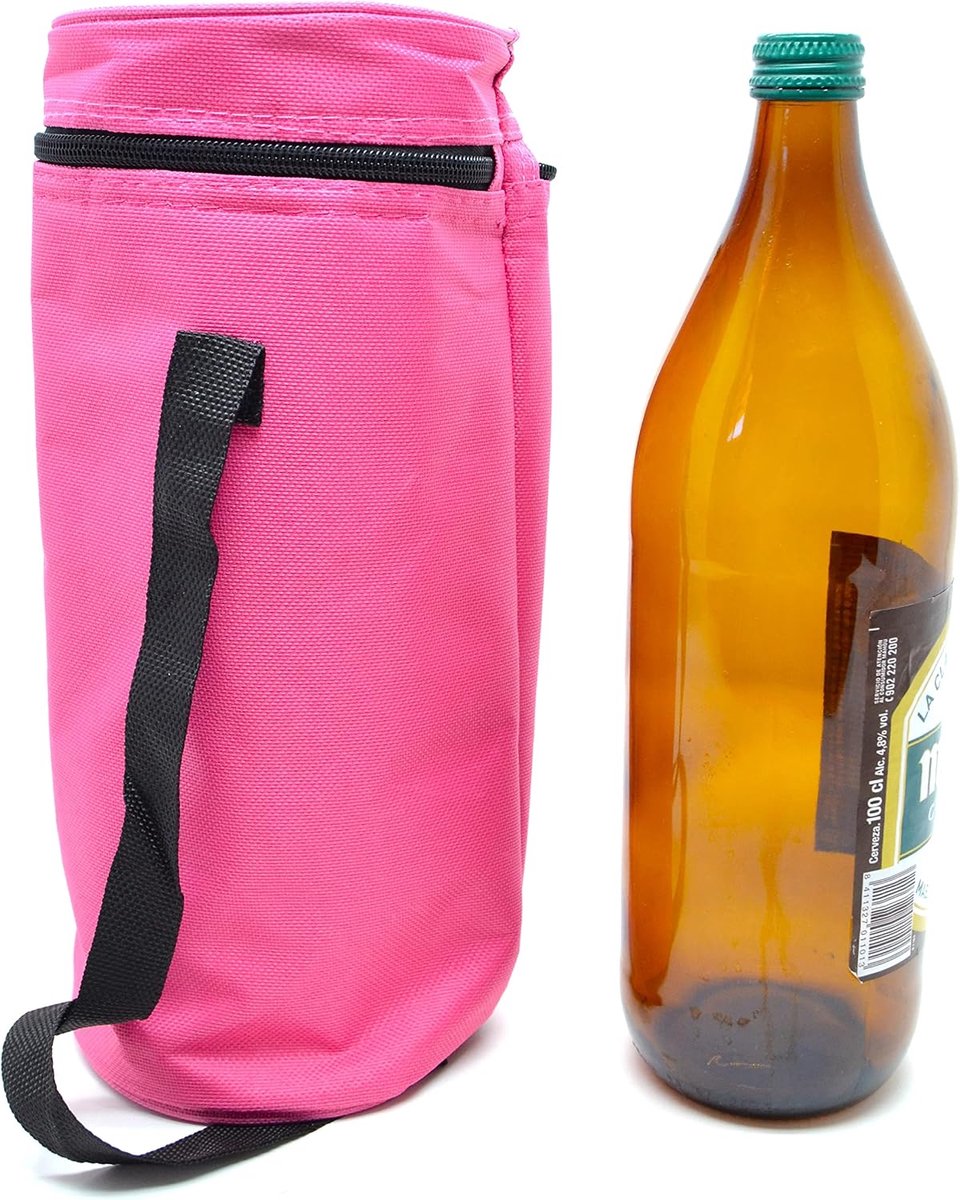 Hydalgo 1 LTR fles, flexibel, draagbaar, voor strand, camping, camping, koeltas, roze, militair camouflagepatroon, cool cold bag