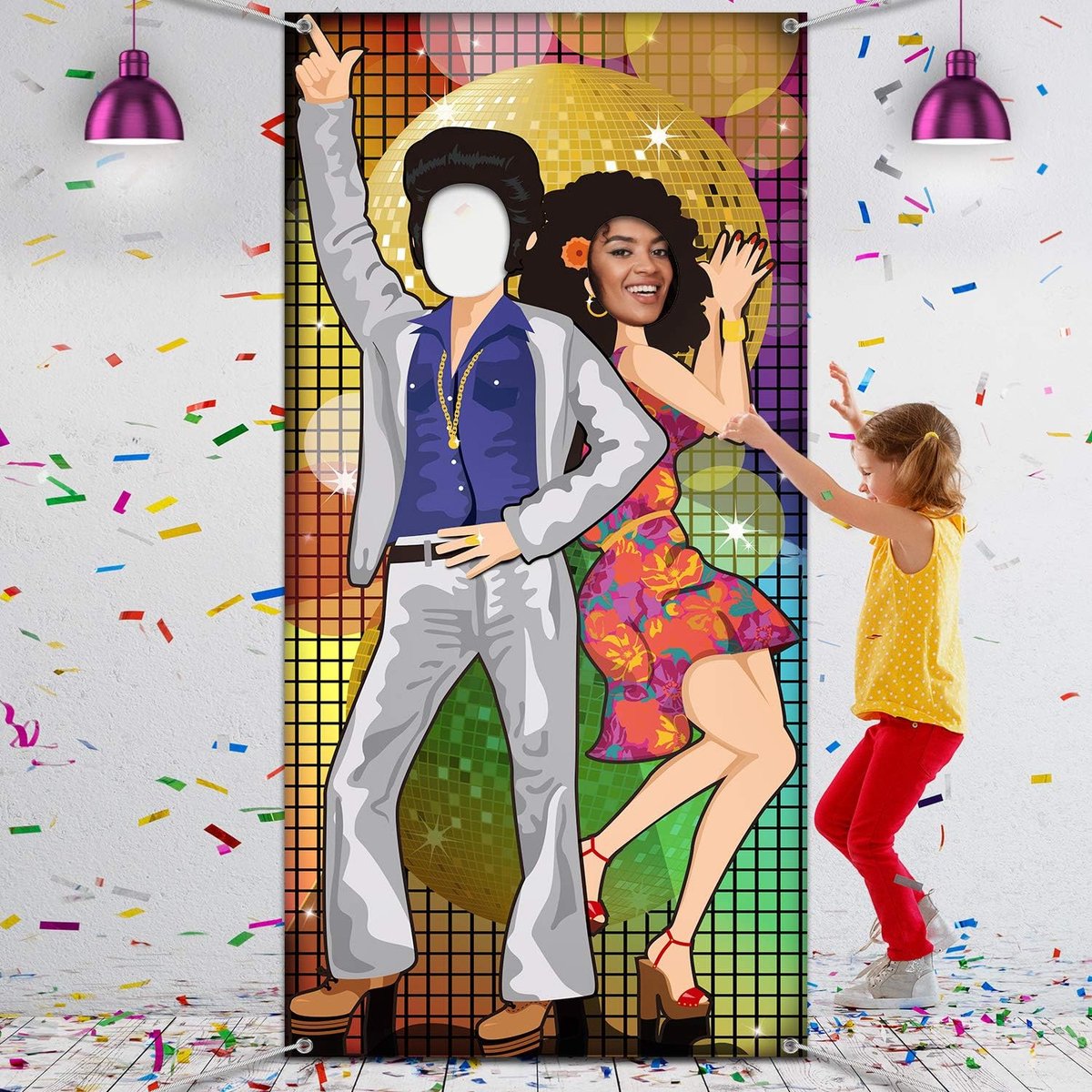 70's Dance Party Decoratie, Foto Deur Banner Achtergrond Rekwisieten, Grote Foto Achtergrond voor 70's Decor Disco Thema Feestbenodigdheden met Touwen