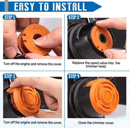 10 stuks vervangende grastrimmer-spoel compatibel met Worx WA0010, Autofeed nylon lijn voor Worx WG151 WG154 WG155 WG160 WG163 WG175 WG180, vervangende dop WA6531,1,65mm x 3,04m (10 spoel + 2 — afbeelding 5
