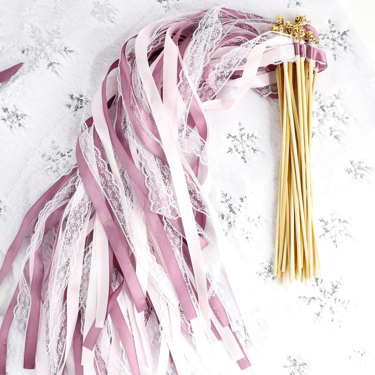 Wands, 30 stuks, toverstaf, romantische zijden feeënstok, bruiloftsstokjes met belletjes voor bruiloften, verjaardagen, feesten, feestdagen, gebruik, paars