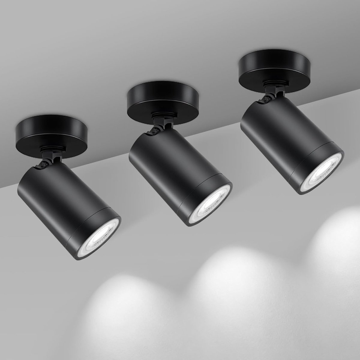 Plafondspot, zwart, 360 graden draaibaar, led-plafondlamp, 1 spot, GU10, rond, plafondverlichting, geschikt voor led-plafond, keuken, slaapkamer, woonkamer (zonder lampen)
