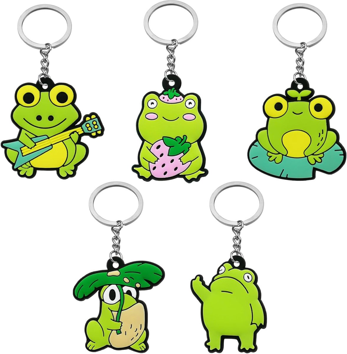 5 stuks kikker sleutelhangers, dieren-cartoon-sleutelhanger, grappige sleutelhanger, kikkergeschenken voor meisjes en jongens, groen, Eén maat, modern