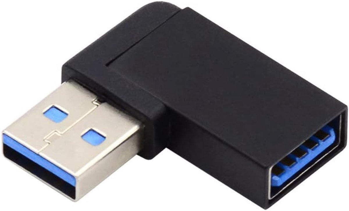 10Gbps USB3.0 Mannelijk naar Vrouwelijk Uitbreiding Power Data Video Adapter 90 Graden Haakse Type Zwart