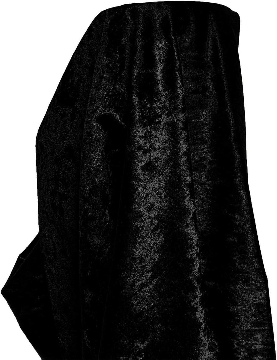 Premium Glitz Soft Crushed Velvet Fabric Materiaal Gordijnen Kussen Naaien Stoffering 140 cm Breed met Achterkant - 2 Meters 200 cm x 140 cm Zwart
