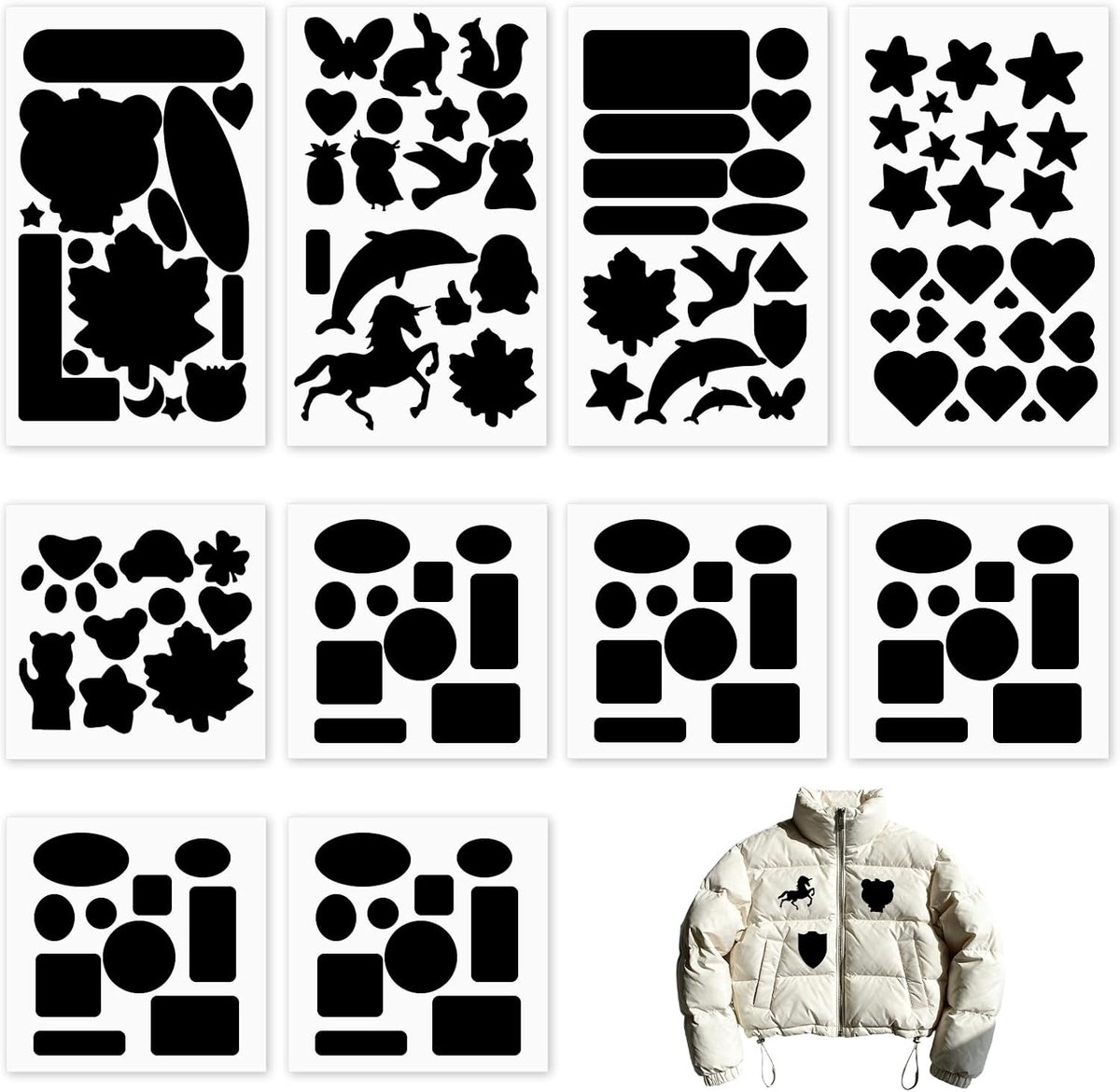 10 stuks patches voor kleding, veerpatches, bladeren, nylon reparatiepatches, waterdicht en scheurvast, geschikt voor jassen, tenten, mantels, verschillende patronen
