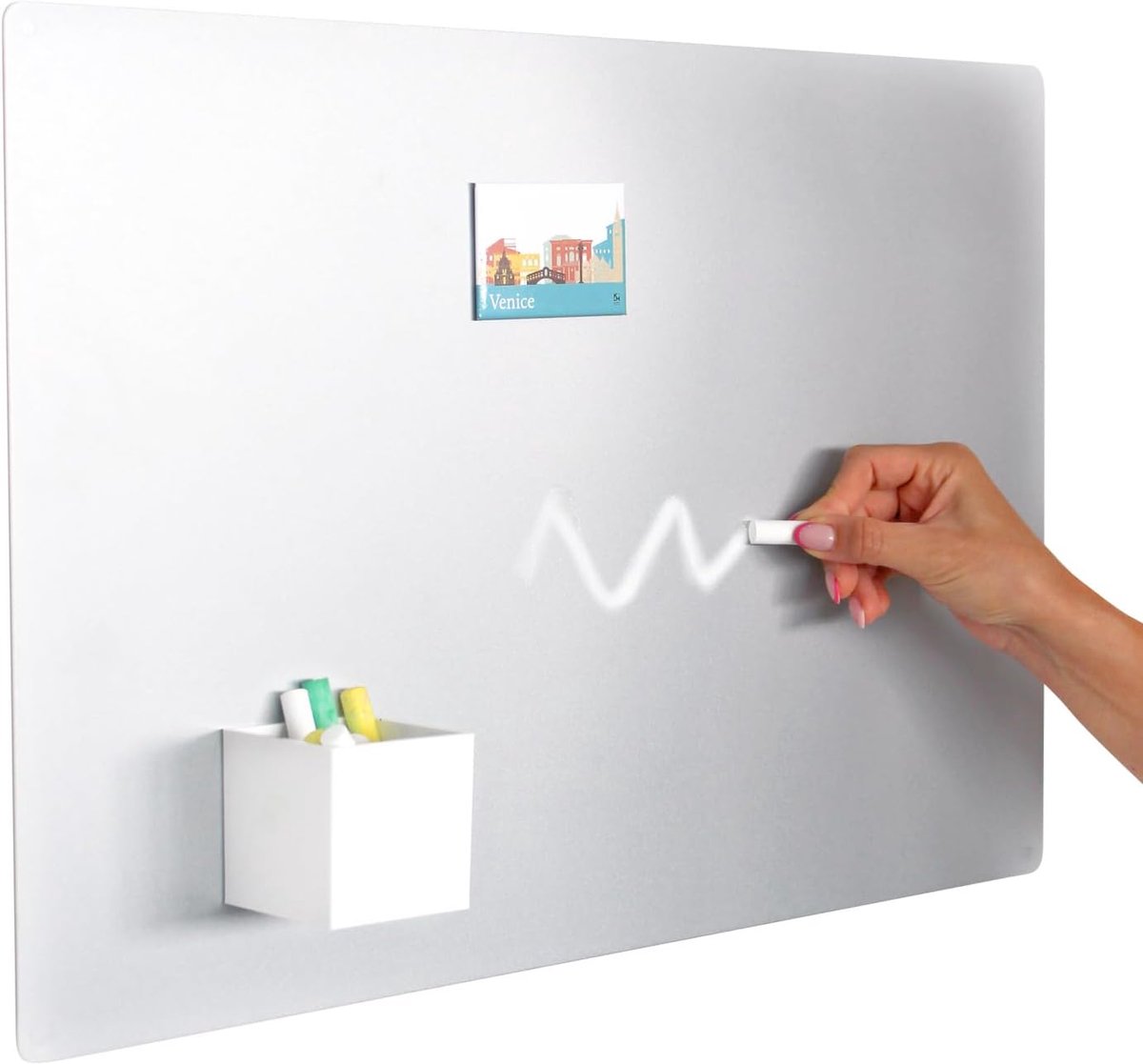 Magneetbord - krijtbord magnetisch, magnetisch prikbord voor elk type magneet - zilver - 56x38 cm