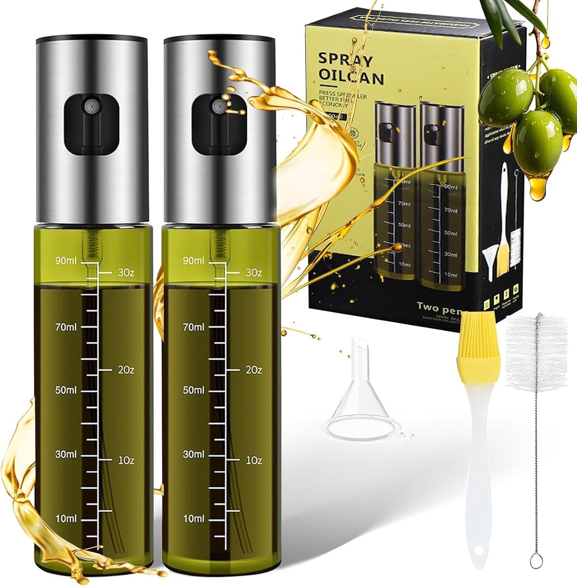Oliesproeier voor het koken, 100 ml oliespuitfles, glas, oliesproeier voor spijsolie voor koken, oliespray voor heteluchtfriteuse, voor salade, grillen, bakken (groen 2)
