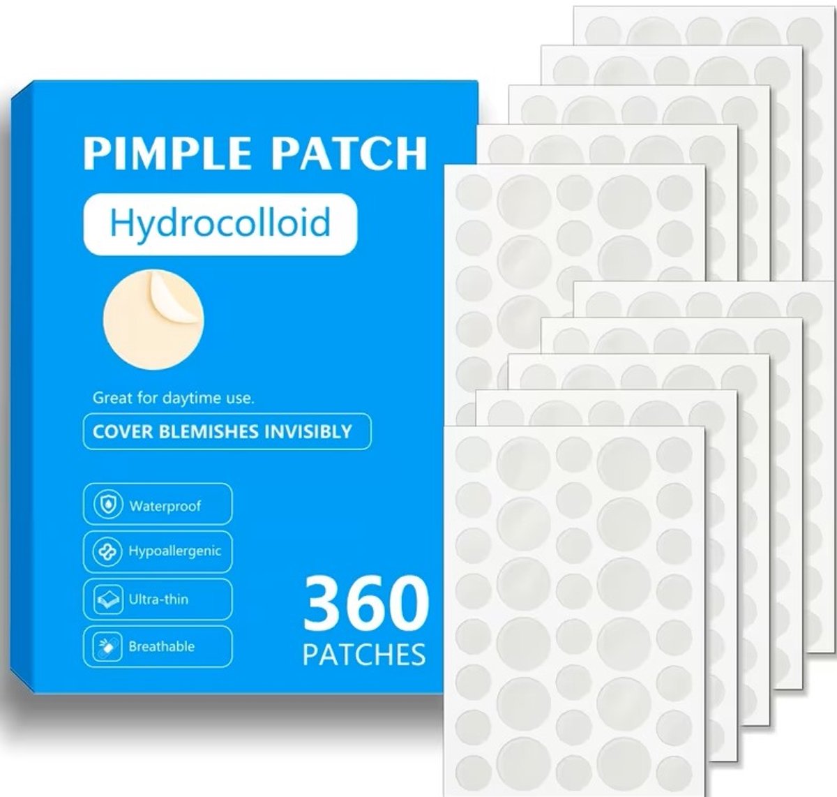 360 pleisters | Hydrogelformule | Onzichtbare, hoogwaardige pleisters | Bevat salicylzuur, tea tree-olie en goudsbloemolie