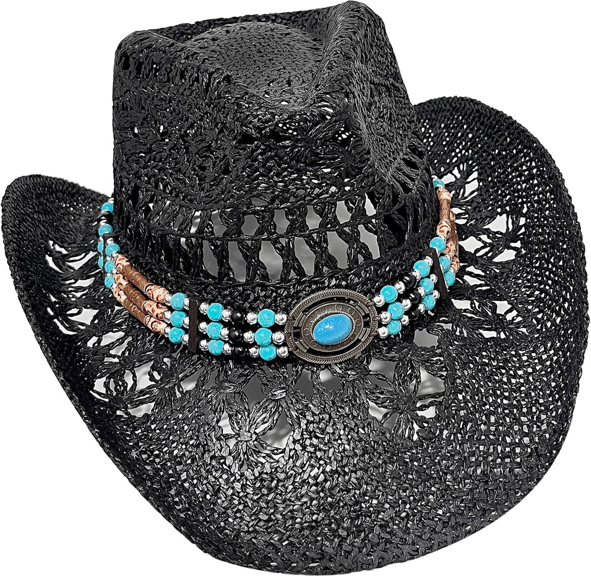 Cowboyhoed, strohoed, Panama, met westernband, uniseks, eenheidsmaat, dames, heren, zomer, Coachella, strand, country-stijl, Braziliaans, boho, koloniale stijl, raffia, naturel