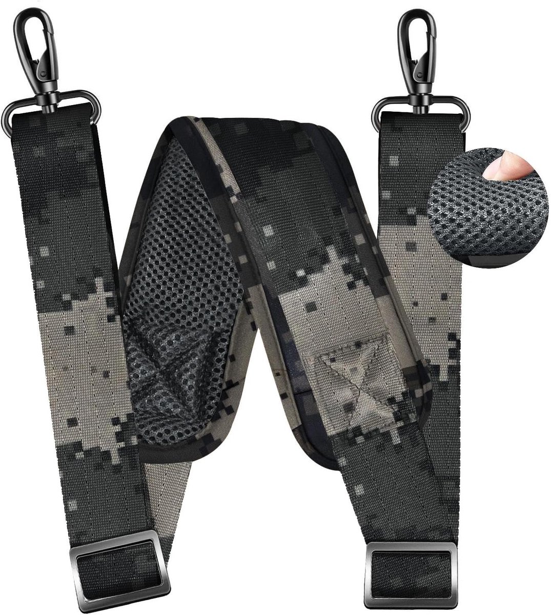 79 Inch Schouderriem, extra dik vast kussen en dubbele sluitingen Universele vervangende riem met metalen draaibare haken voor laptoptassen, bagagetassen, camera, crossbody (200cm,Camouflagegrijs)