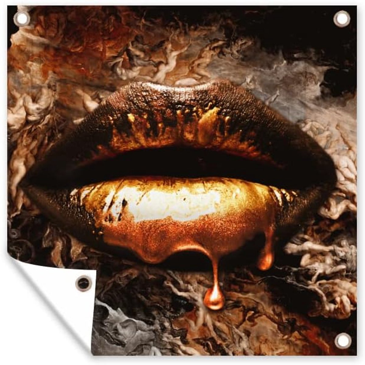 - 200x200 cm - Goud - Lippen - Kunst - Goud - Luxe - Abstract