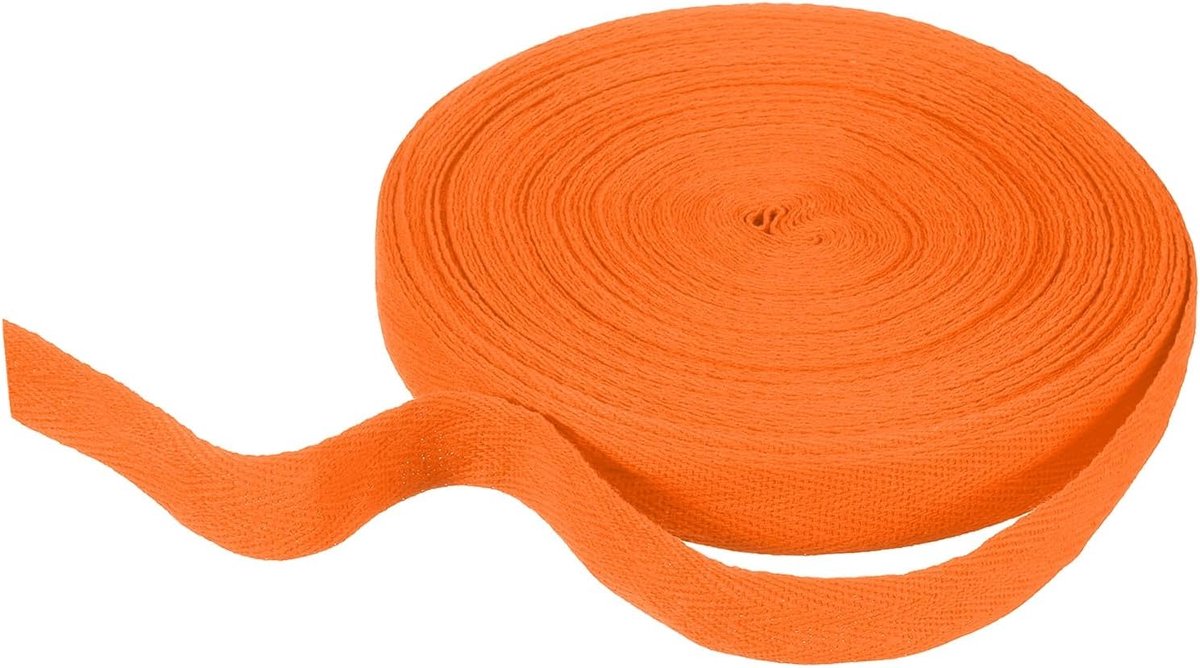 Katoenen lint met visgraat, 20 mm x 21 m, katoenen lint, biaisbanden voor doe-het-zelf handwerk, naaien, geschenkverpakking, handvat, stoffen tas, knutselen, handwerk, oranje