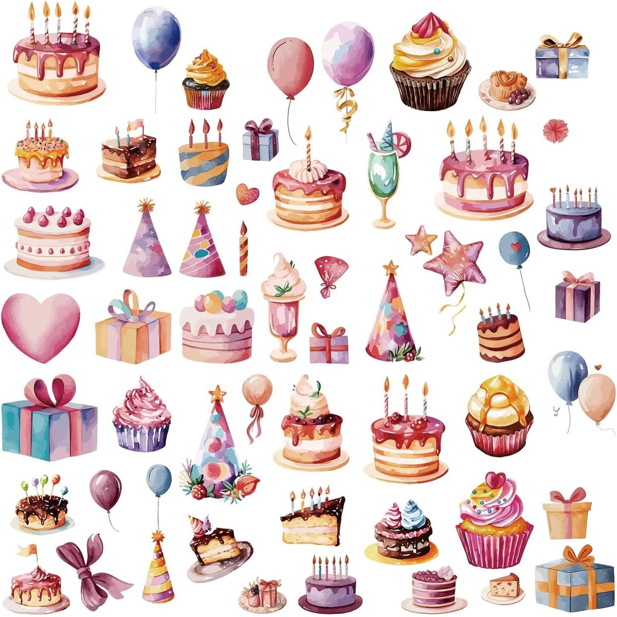 8 vellen Happy Birthday-raamstickers, taartraamstickers, kleurrijke ballon geschenkdoos waterdichte zelfklevende vinylglazen stickers afpellen en plakken voor thuis, muur, deur, winkel, feest
