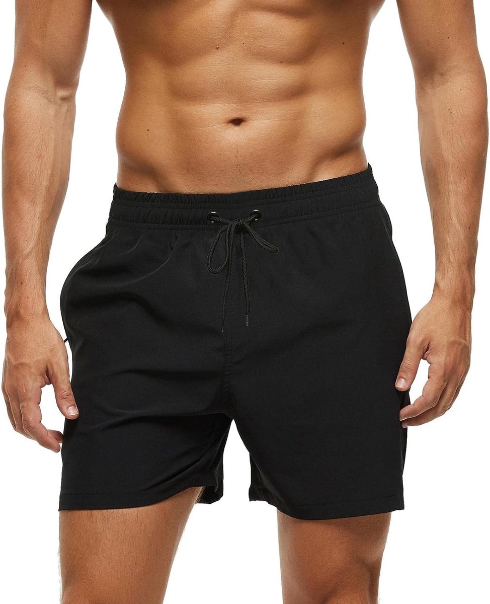 Shorts voor heren met zakken met ritssluiting, elastische shorts voor heren, sneldrogend, waterdicht, met trekkoord en binnenbroek van mesh