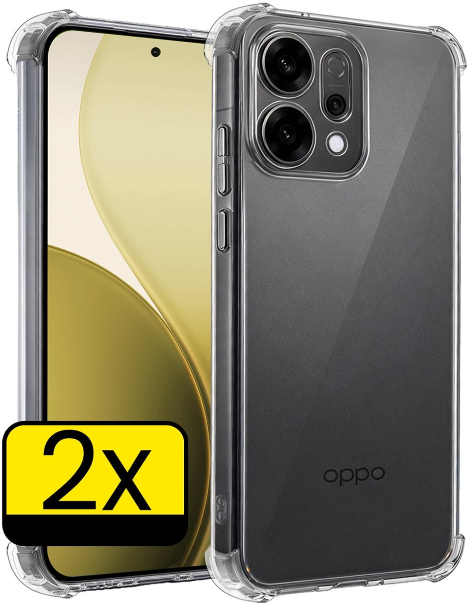 Hoesje - 2 Stuks - Geschikt voor Oppo Reno 14 - Sterk & Shockproof - Siliconen Case - Back Cover - Telefoon Hoes Shock Proof - Telefoonhoesjes - Transparant