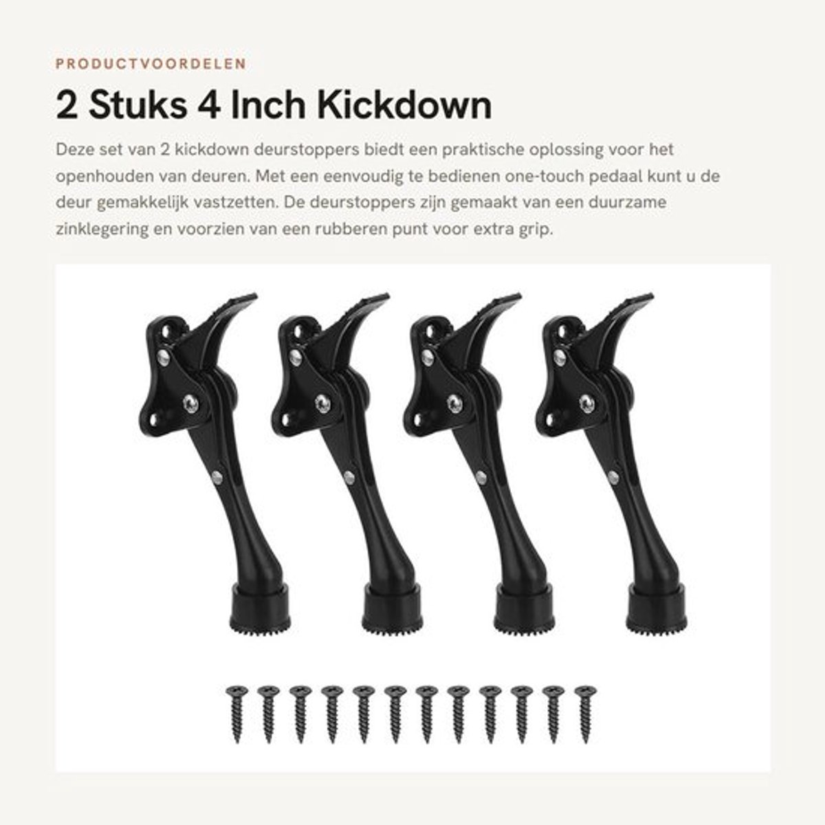 Deurstopper Hoogteverstelbaar - Kickdown Deurstopper - Rubberen Punt - Zinklegering - 2 Stuks - Duurzaam en Slijtvast - Deurstoppers