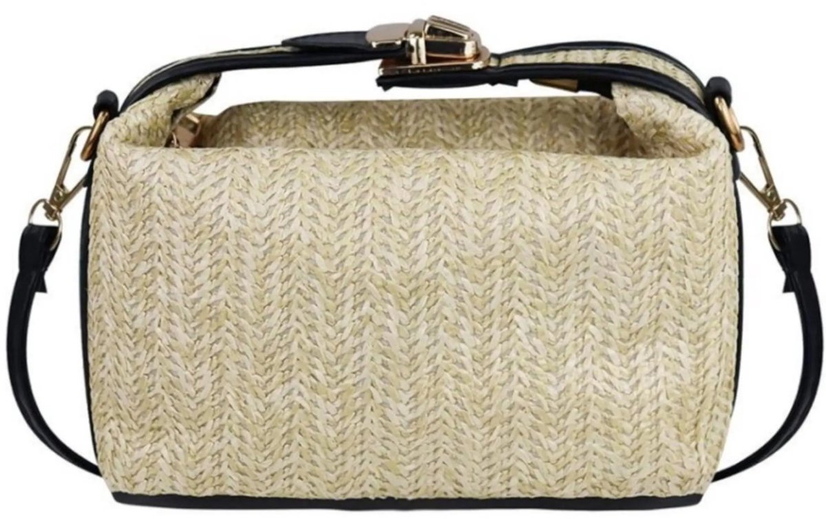 Casalora Dames Tassen – Zomer Strandtas Dames – Stro Tas Geweven – Crossbody Schoudertas – Kleine Handtas (18×11×9 cm) met Handvat – Zwart – Compact & Lichtgewicht
