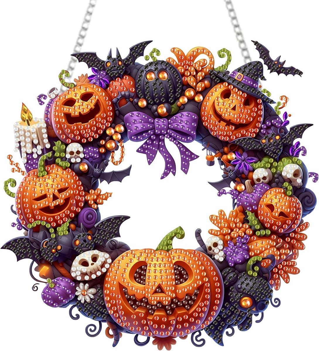 Casalora® DIY Diamond Painting Halloween Pompoen Raamhanger – 5D Acryl Hangdecoratie Kit – Halloween Decoratie