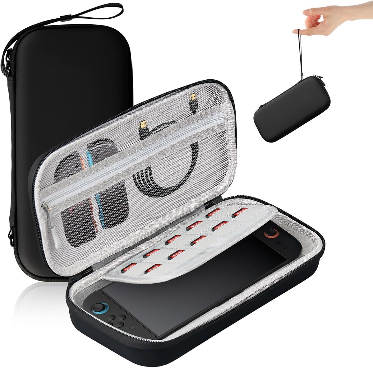 Draagtas compatibel met Nintendo Switch 2, draagbare Switch Travel draagtas met 12 gamecatronen, harde beschermhoes met vakken voor accessoires en games