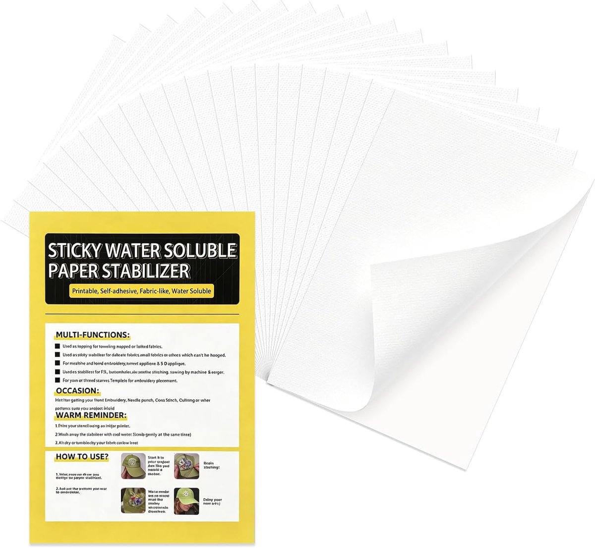 20 stuks borduurvlies, in water oplosbaar, zelfklevend