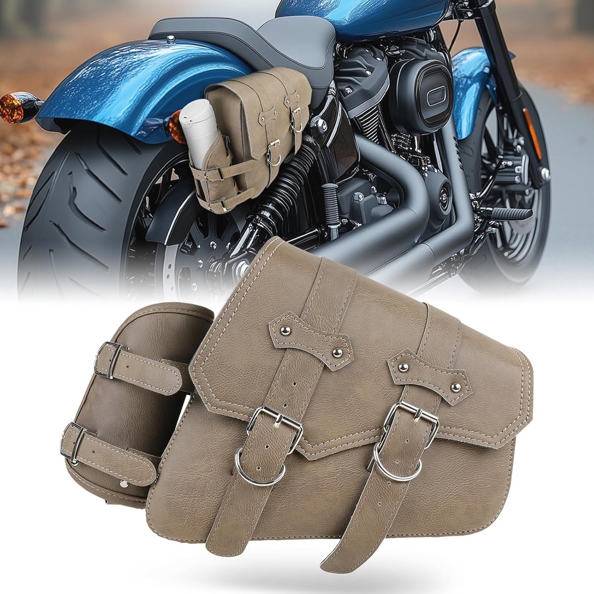 Motorzadeltas, universele leren motortas met drinkflessen, waterdichte motoraccessoires, compatibel met Harley Honda, Kawasaki, Suzuki, Yamaha
